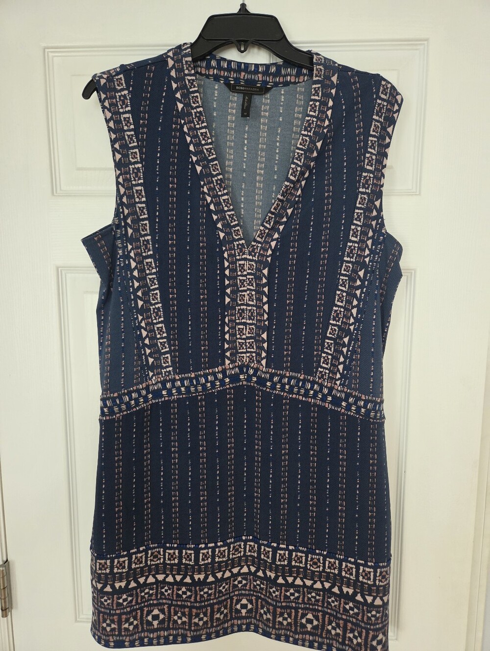 BCBG Bridget Blocked Dress - Navy and Blush Sleeveless V-Neck Print Top